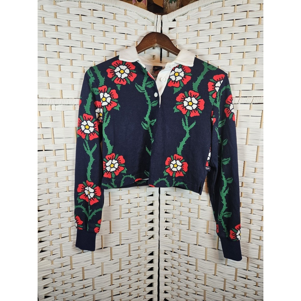Rowing Blazers Collared Cropped Floral Rugby Longsleeve Shirt Size XXS Bloomcore